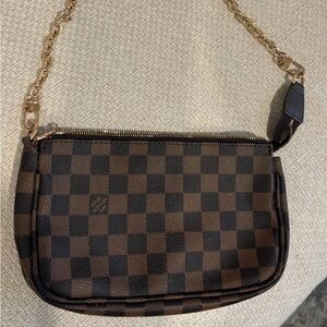 Checkered Brown and Black Chain Shoulder Bag